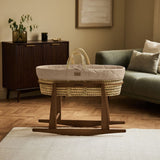 Little Green Sheep Organic Quilt Moses Basket, Mattress & Walnut Rocking Stand Truffle with Cocoa Rice