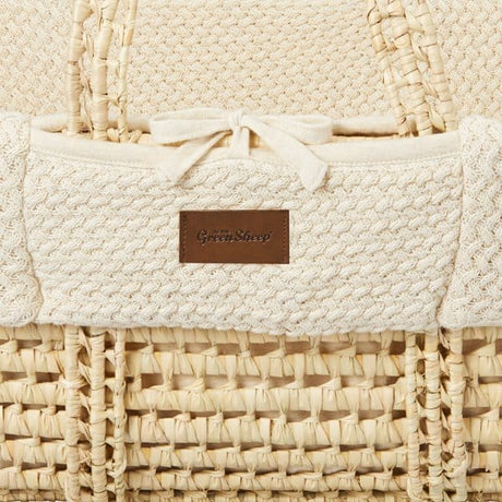Little Green Sheep Organic Wheat Knit Moses Basket, Mattress & Natural Foldable Stand Linen