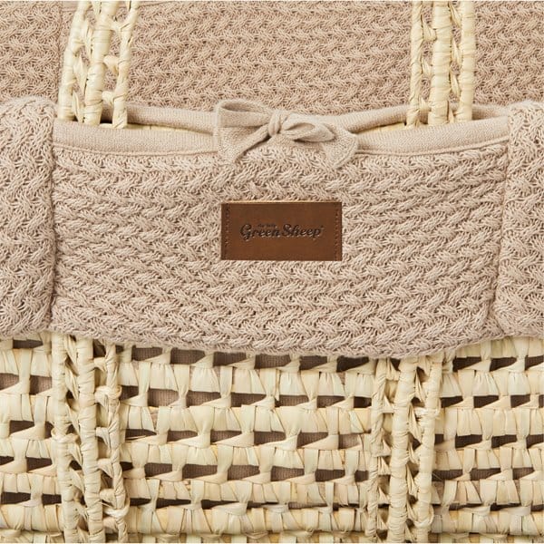 Little Green Sheep Organic Wheat Knit Moses Basket, Mattress & Natural Rocking Stand Truffle