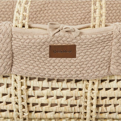 Little Green Sheep Organic Wheat Knit Moses Basket, Mattress & Walnut Rocking Stand Truffle