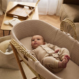Little Green Sheep Organic Wheat Knit Moses Basket, Mattress & Natural Foldable Stand Truffle