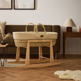 Little Green Sheep Organic Wheat Knit Moses Basket, Mattress & Natural Rocking Stand Linen