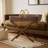 Little Green Sheep Organic Wheat Knit Moses Basket, Mattress & Walnut Foldable Stand Cocoa