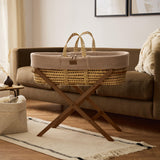 Little Green Sheep Organic Wheat Knit Moses Basket, Mattress & Walnut Foldable Stand Truffle
