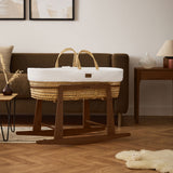 Little Green Sheep Organic Wheat Knit Moses Basket, Mattress & Walnut Rocking Stand White