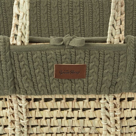 Little Green Sheep Organic Knitted Moses Basket, Mattress & Walnut Foldable Stand Juniper