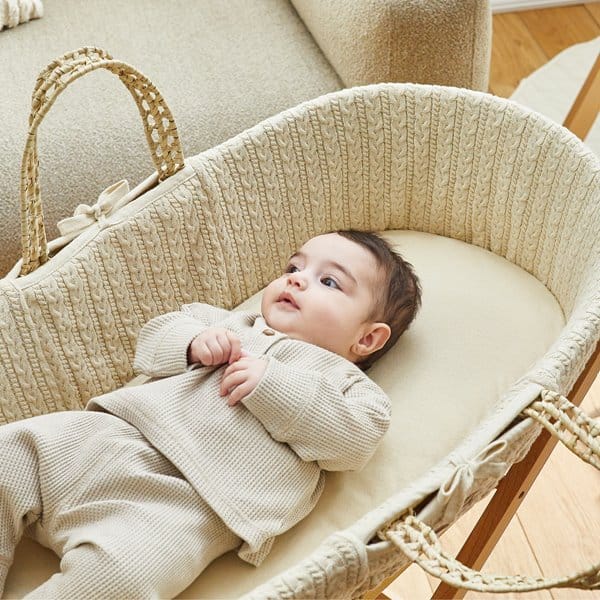Little Green Sheep Natural Knitted Moses Basket Replacement Liner - Linen