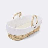 Little Green Sheep Organic Wheat Knit Moses Basket, Mattress & Walnut Foldable Stand White