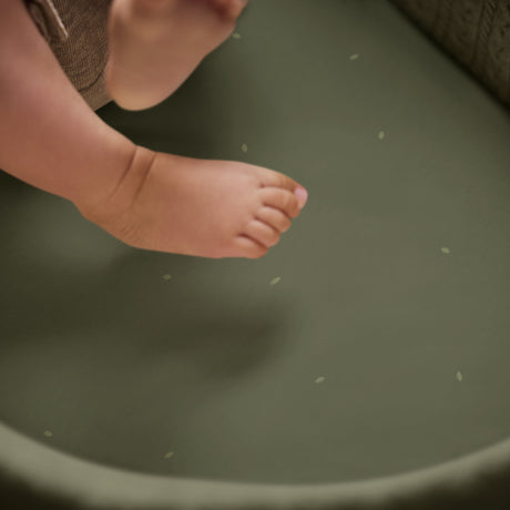 Little Green Sheep Organic Moses Basket Fitted Sheets in Juniper with Sage Rice
