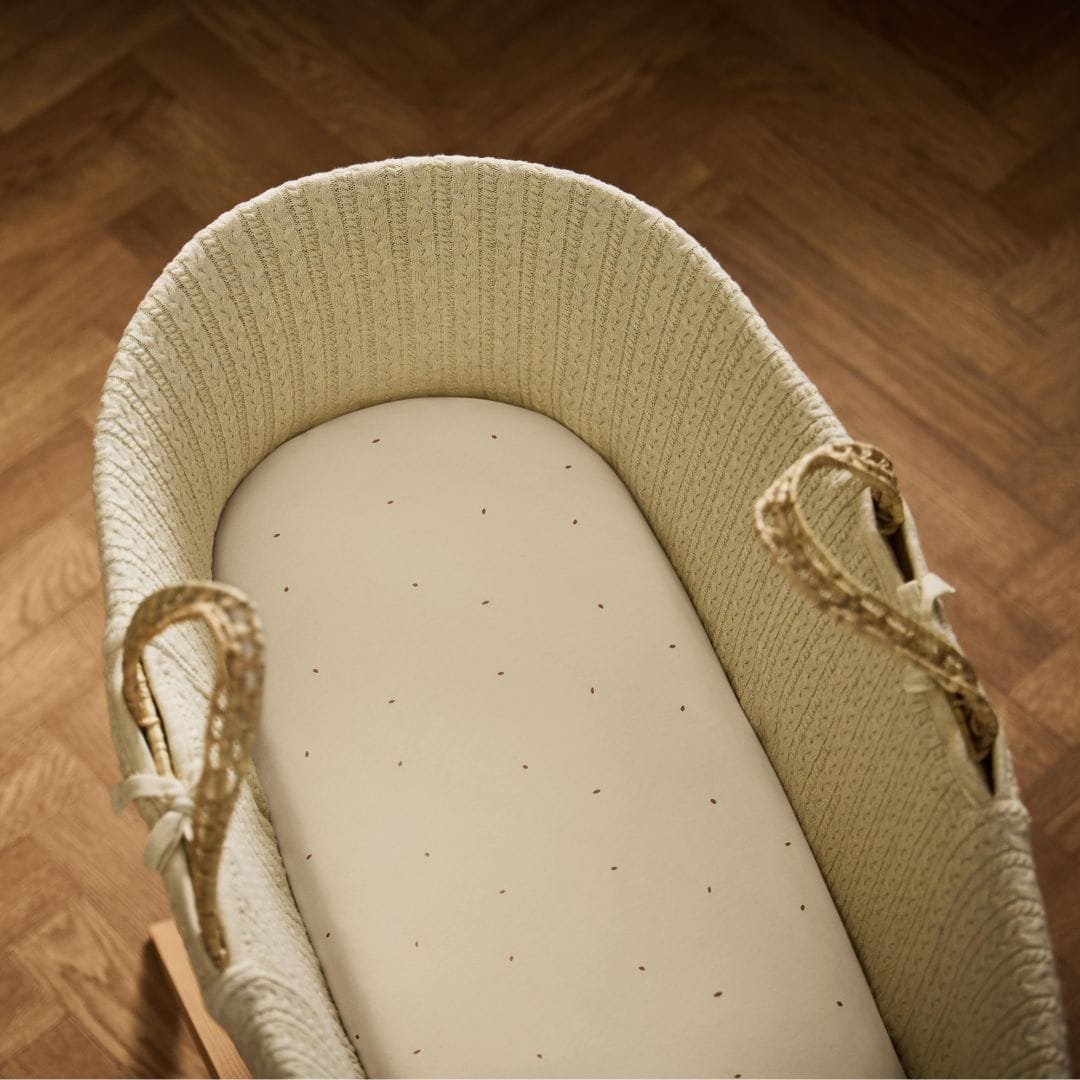 Little Green Sheep Organic Moses Basket Fitted Sheets in Linen with Cocoa Rice