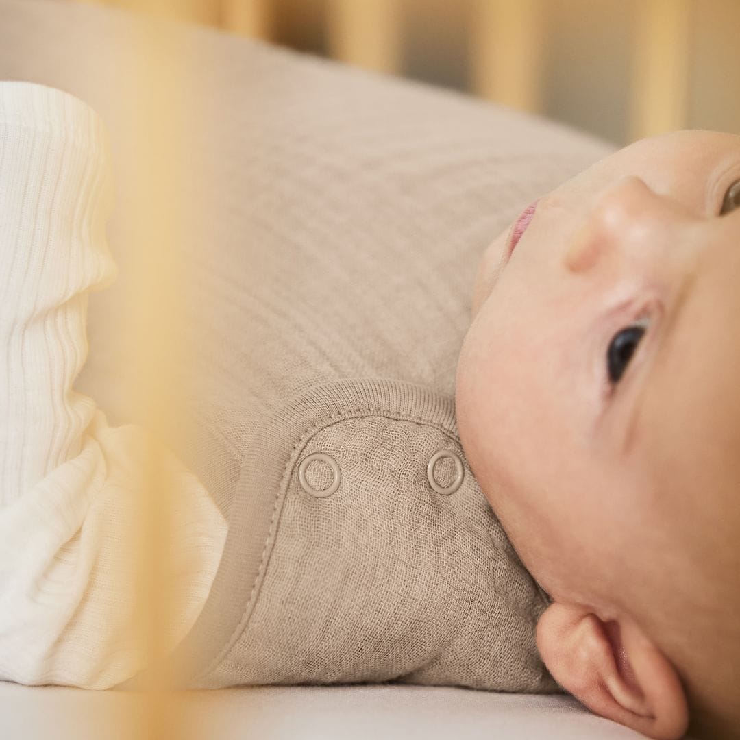 Little Green Sheep Organic Muslin Baby Sleeping Bag in Truffle - 1.0 Tog