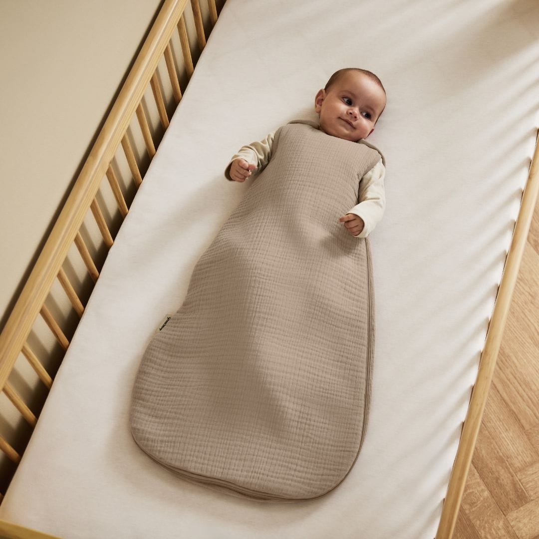 Little Green Sheep Organic Muslin Baby Sleeping Bag in Truffle - 2.5 Tog