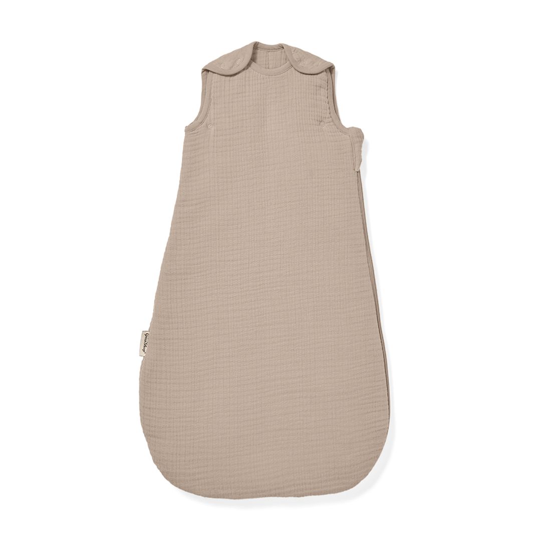 Little Green Sheep Organic Muslin Baby Sleeping Bag in Truffle - 2.5 Tog