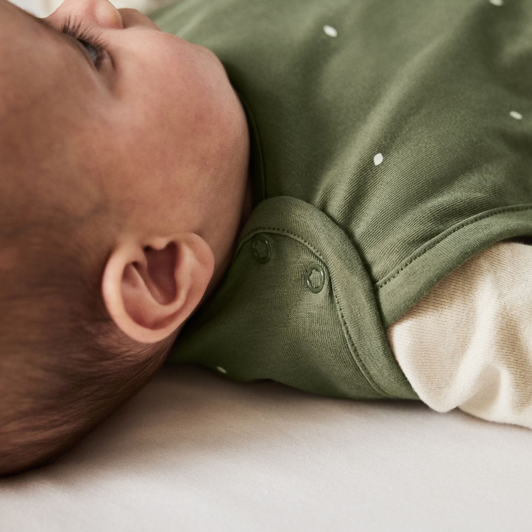 Little Green Sheep Organic Quilt Baby Sleeping Bag in Juniper with Sage Rice - 1.0 Tog