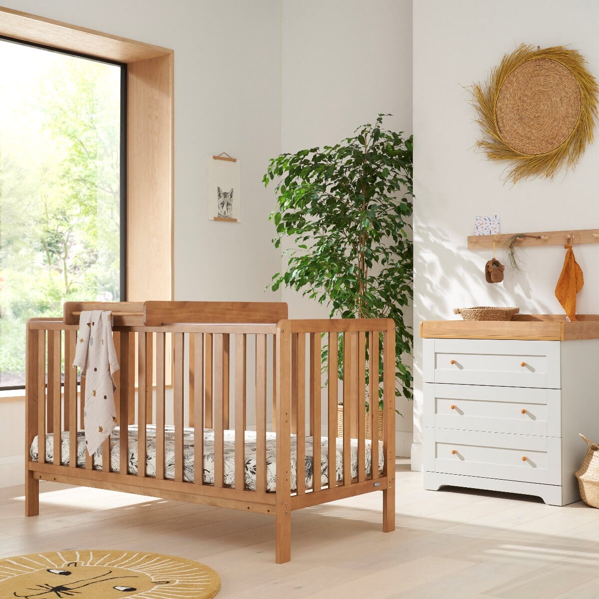 Tutti Bambini Malmo Cot Bed with Rio Furniture 2 Piece Room Set - Dove Grey/Honey Oak