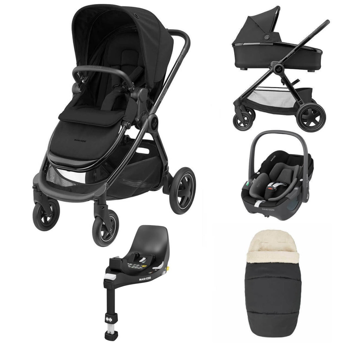 maxi cosi adorra 5 in 1 travel system Maxi-Cosi Adorra Luxe Travel System Bundle with Base - Twillic Black