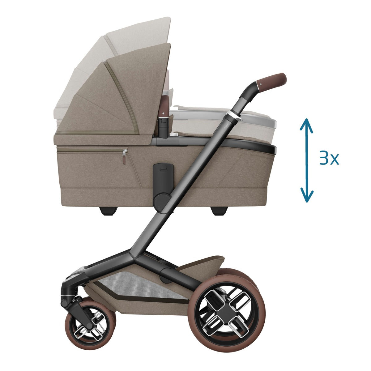 Maxi-Cosi Fame Pushchair + Carrycot - Twillic Truffle with Brown Wheels 8