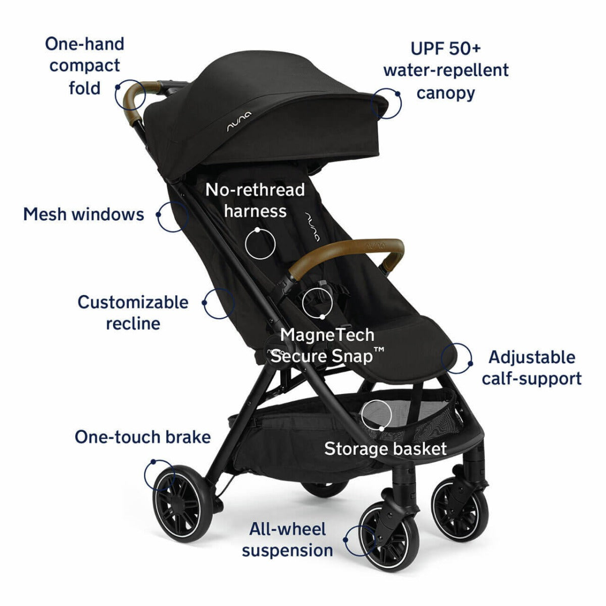 Nuna TRVL Compact Stroller with Raincover & Travel Bag - Caviar 4