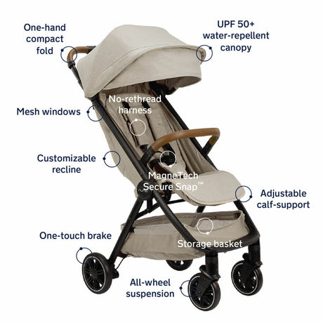 Nuna TRVL Compact Stroller with Raincover & Travel Bag - Biscotti 7