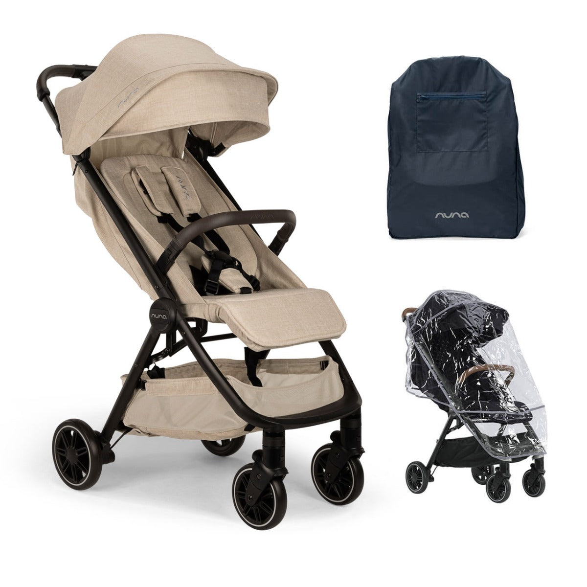 Nuna TRVL Compact Stroller with Raincover & Travel Bag - Biscotti 1