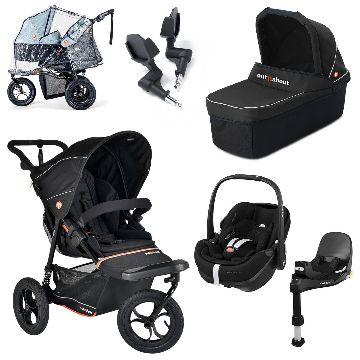 Out n About Nipper V6 Single Maxi-Cosi Pebble 360 Pro2 Newborn Bundle - Summit Black 1