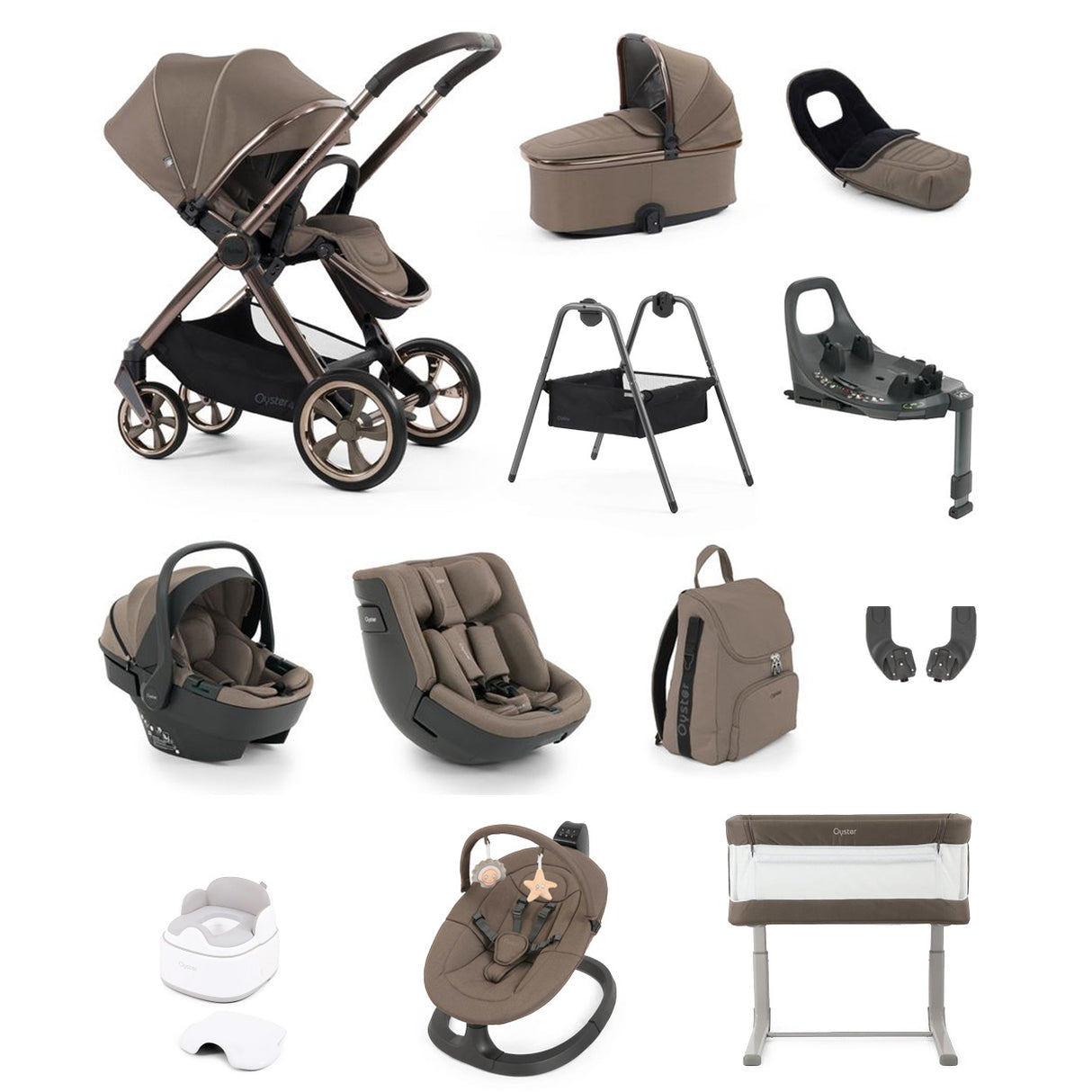 BabyStyle Oyster 4 Luxury 360 Car Seat & Nursery Essentials Bundle - Mink
