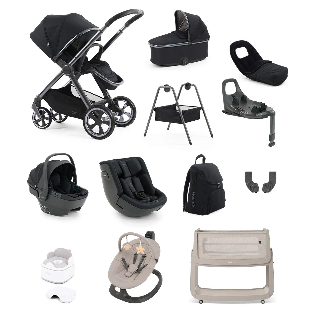 BabyStyle Oyster 4 Luxury 360 Car Seat & Nursery Essentials Bundle - Carbonite