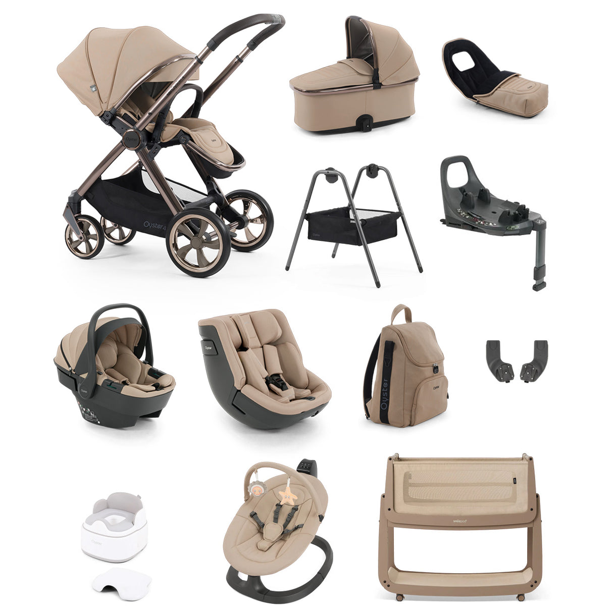 BabyStyle Oyster 4 Luxury 360 Car Seat & Nursery Essentials Bundle - Fawn
