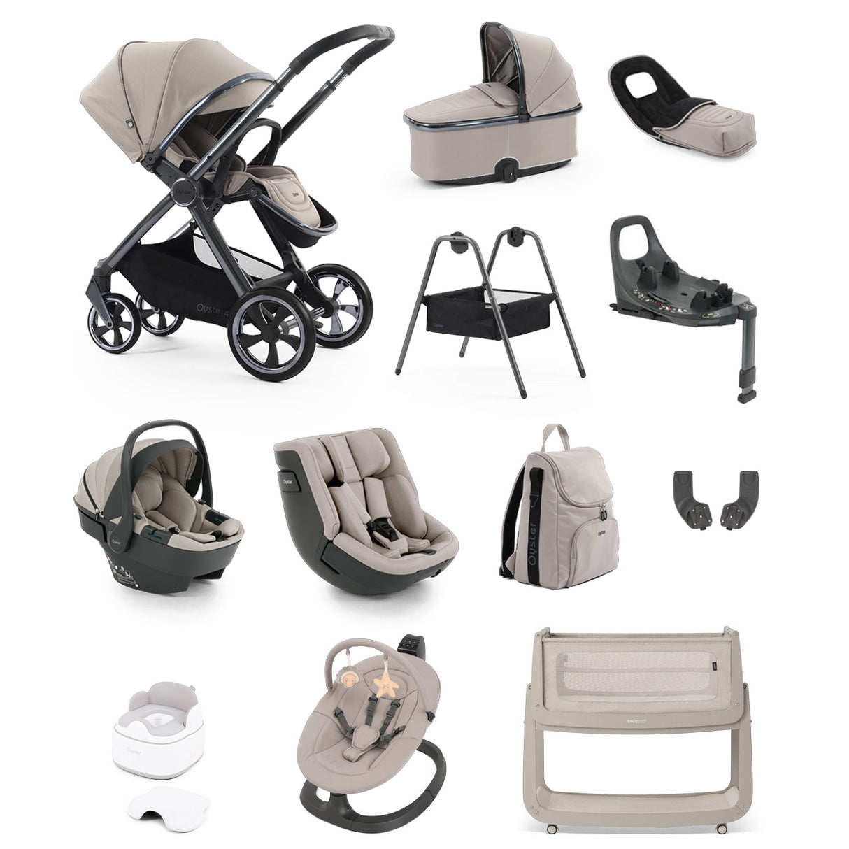 BabyStyle Oyster 4 Luxury 360 Car Seat & Nursery Essentials Bundle - Stone