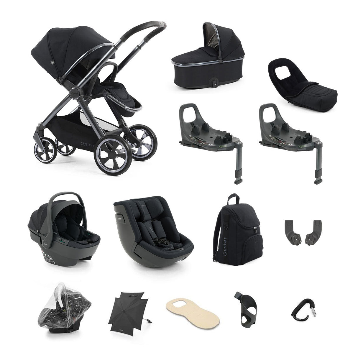 BabyStyle Oyster 4 Ultimate Baby & Toddler 360 Car Seat Bundle - Carbonite