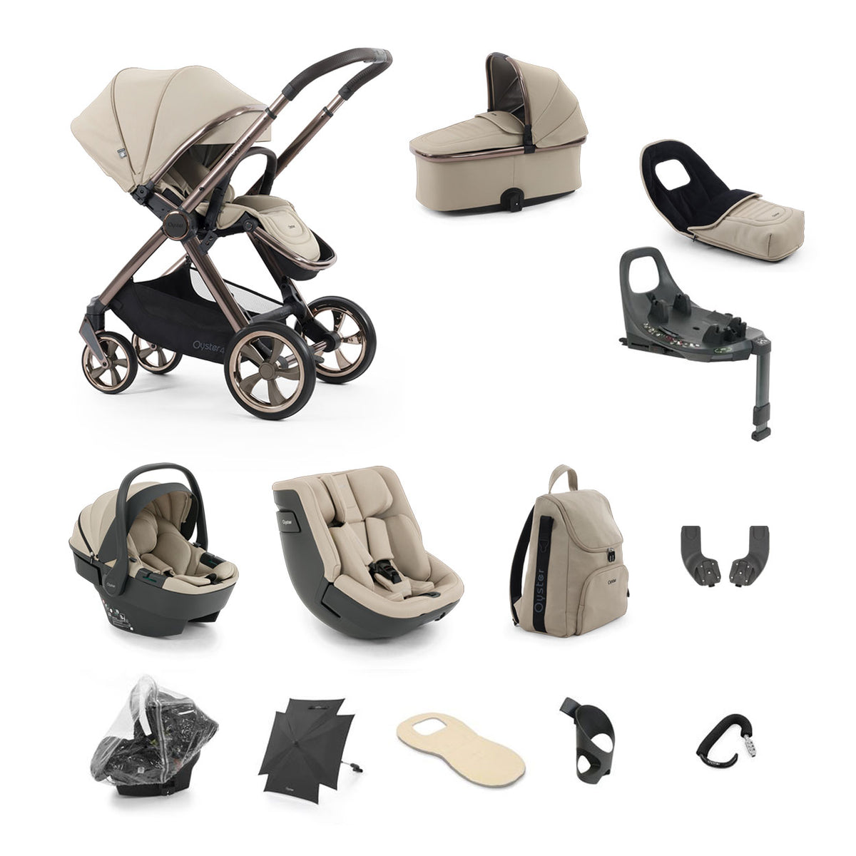 BabyStyle Oyster 4 Ultimate Baby & Toddler 360 Car Seat Bundle - Buttermilk