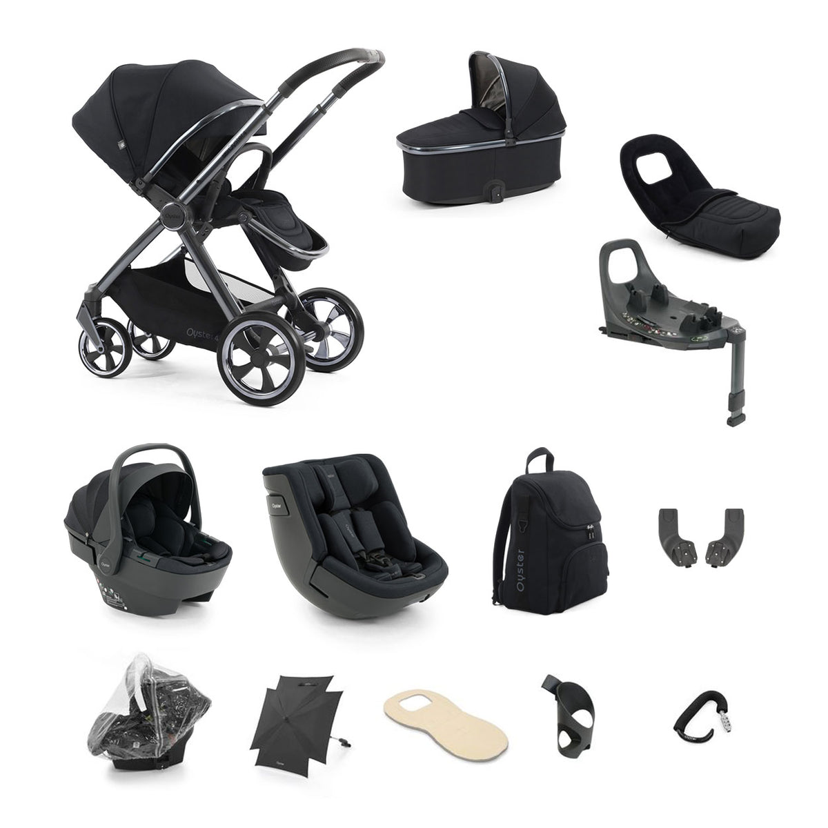 BabyStyle Oyster 4 Ultimate Baby & Toddler 360 Car Seat Bundle - Carbonite