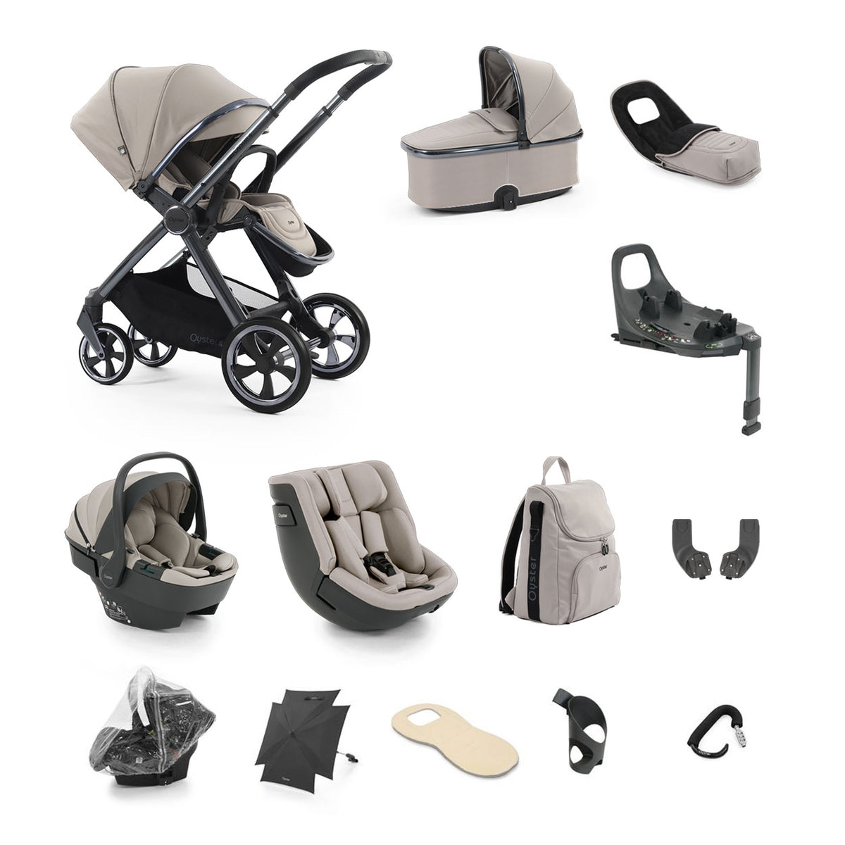 BabyStyle Oyster 4 Ultimate Baby & Toddler 360 Car Seat Bundle - Stone