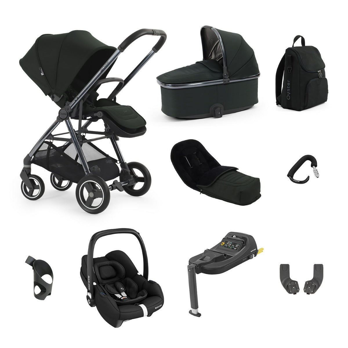 BabyStyle Oyster Gravity+ 9 Piece Maxi-Cosi Cabriofix iSize Bundle - Black Olive 1