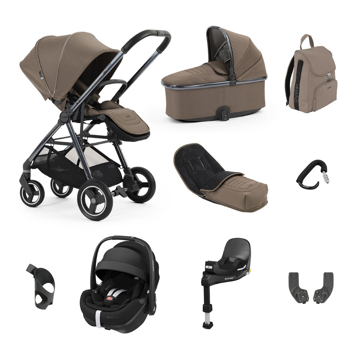 BabyStyle Oyster Gravity+ 9 Piece Maxi-Cosi Pebble 360 Pro2 Bundle - Mink 1