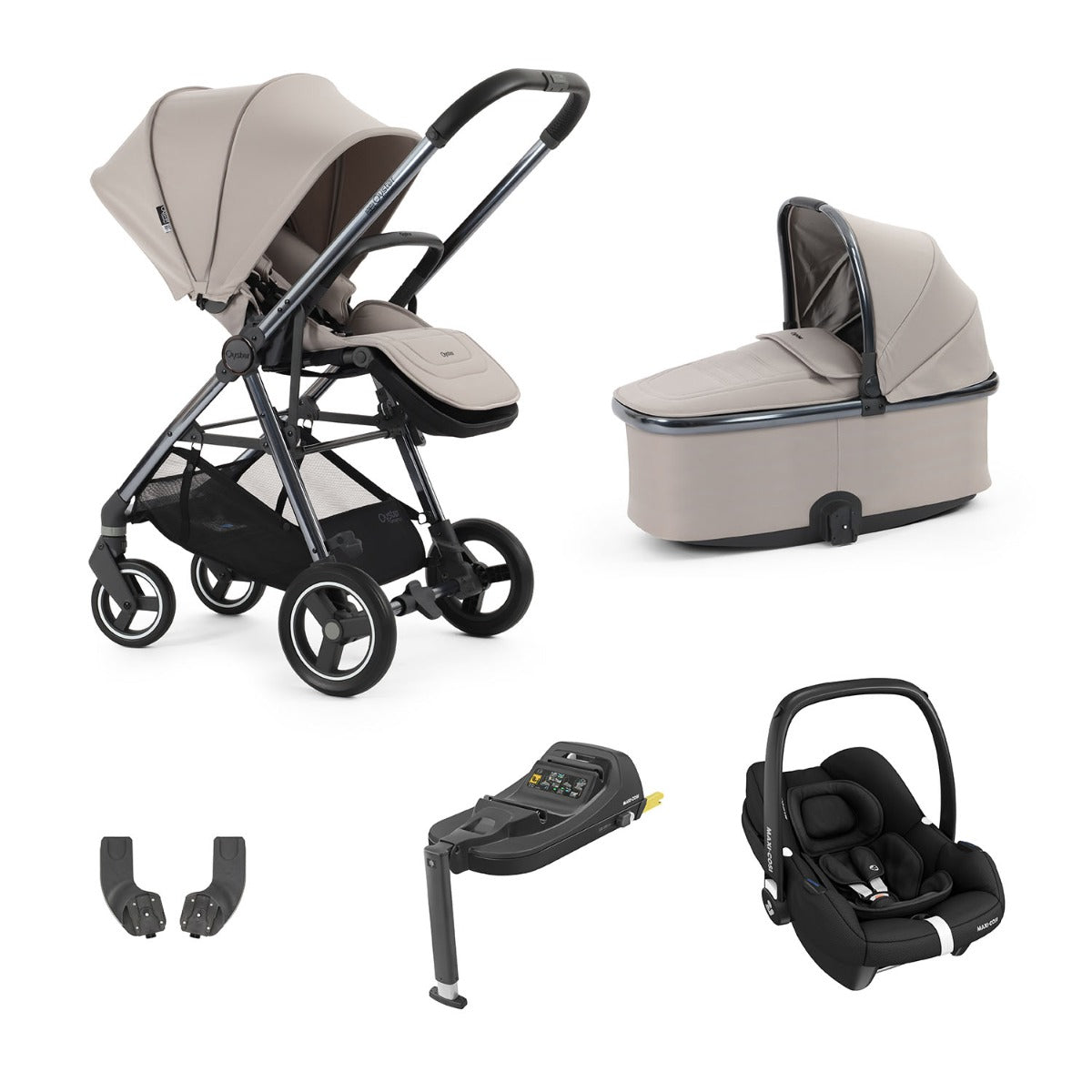 BabyStyle Oyster Gravity+ 5 Piece Maxi-Cosi Cabriofix iSize Bundle - Stone 1