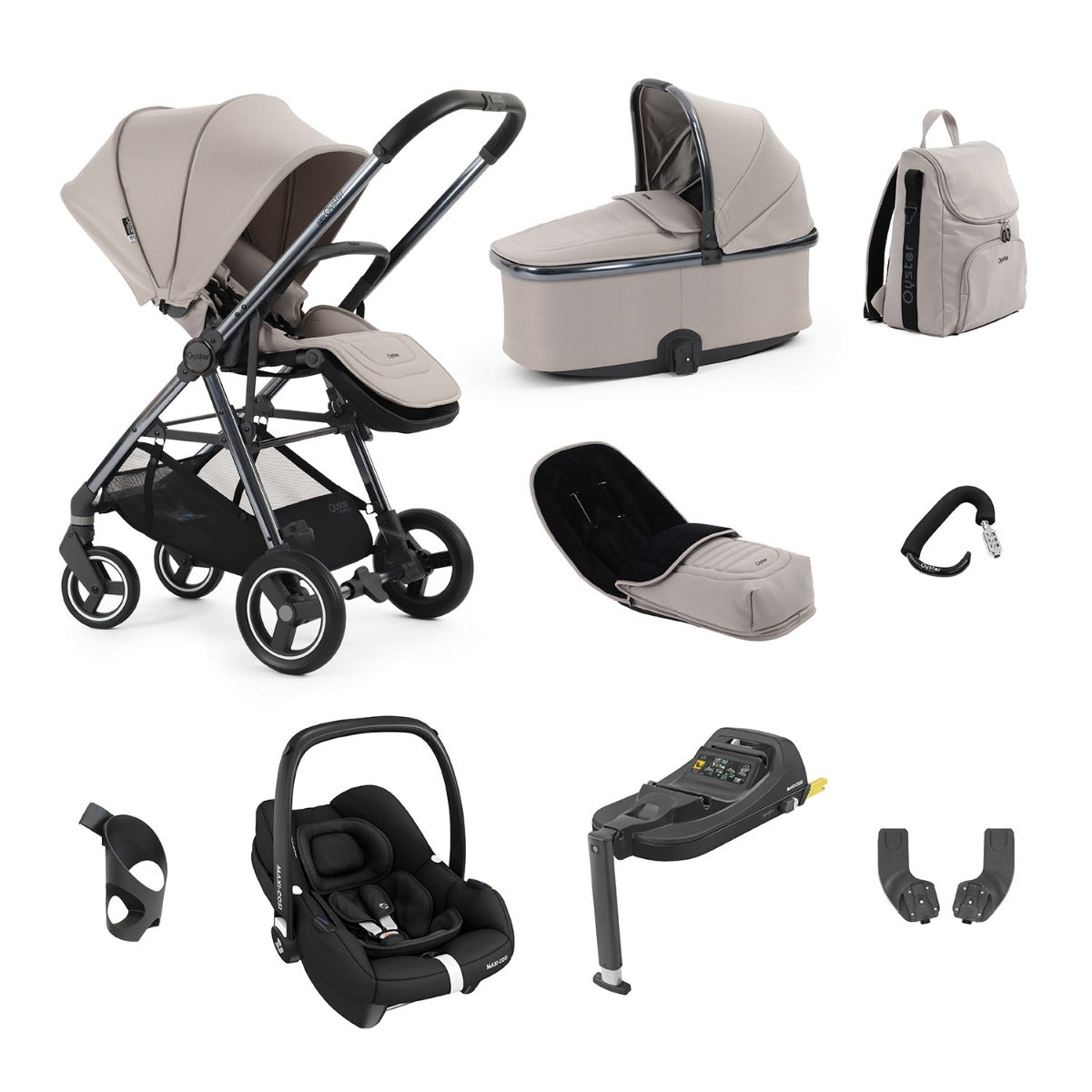 BabyStyle Oyster Gravity+ 9 Piece Maxi-Cosi Cabriofix iSize Bundle - Stone 1