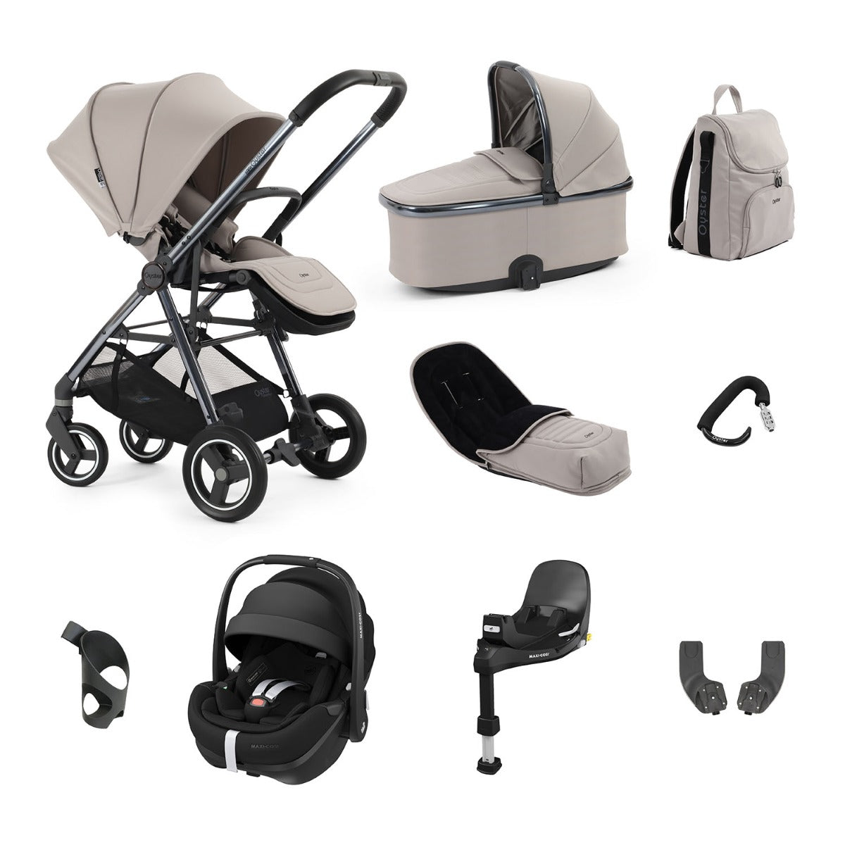 BabyStyle Oyster Gravity+ 9 Piece Maxi-Cosi Pebble 360 Pro2 Bundle - Stone 1