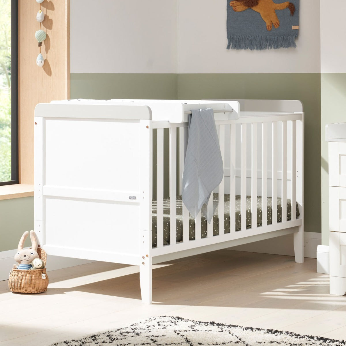 Tutti Bambini Rio Cot Bed with Cot Top Changer & Mattress - White/Dove Grey 1
