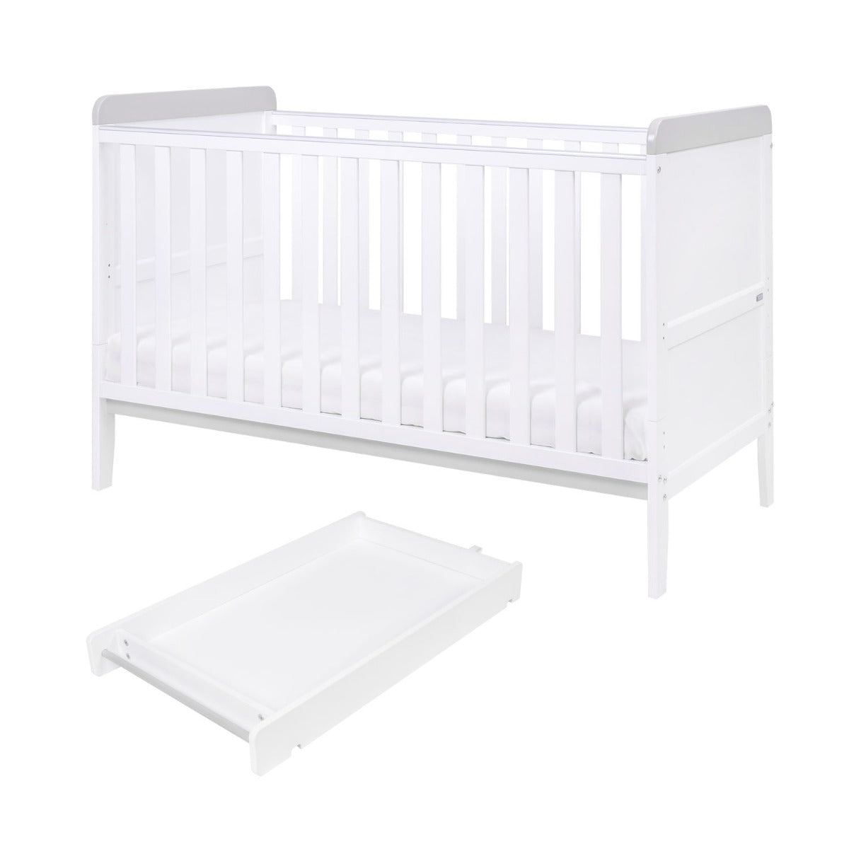 Tutti Bambini Rio Cot Bed with Cot Top Changer & Mattress - White/Dove Grey 3
