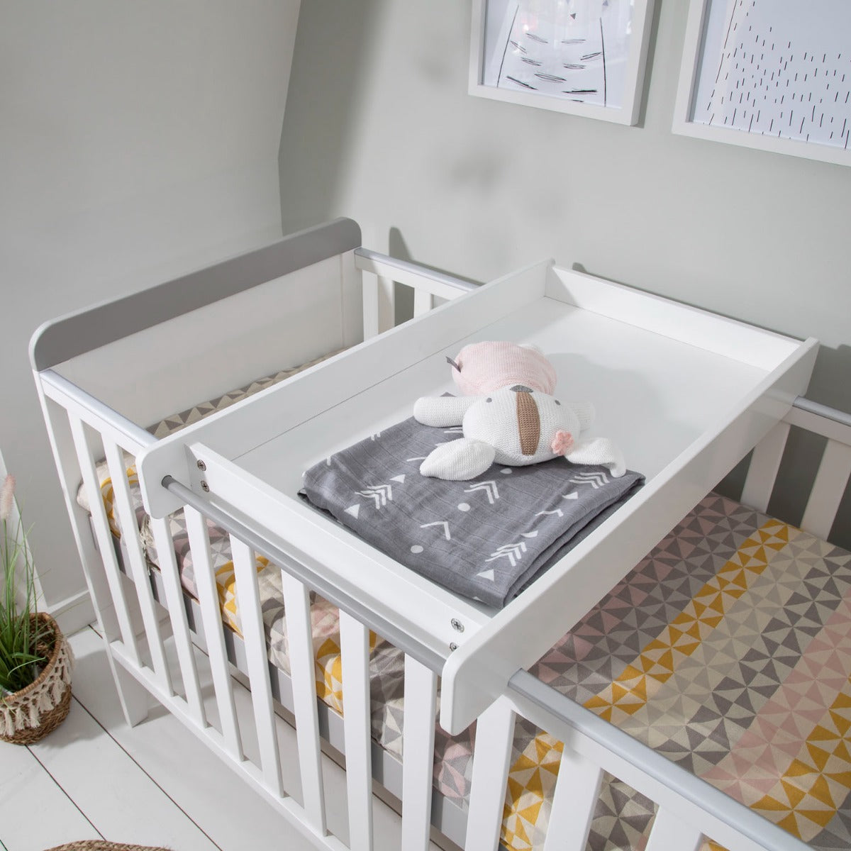Tutti Bambini Rio Cot Bed with Cot Top Changer & Mattress - White/Dove Grey 5