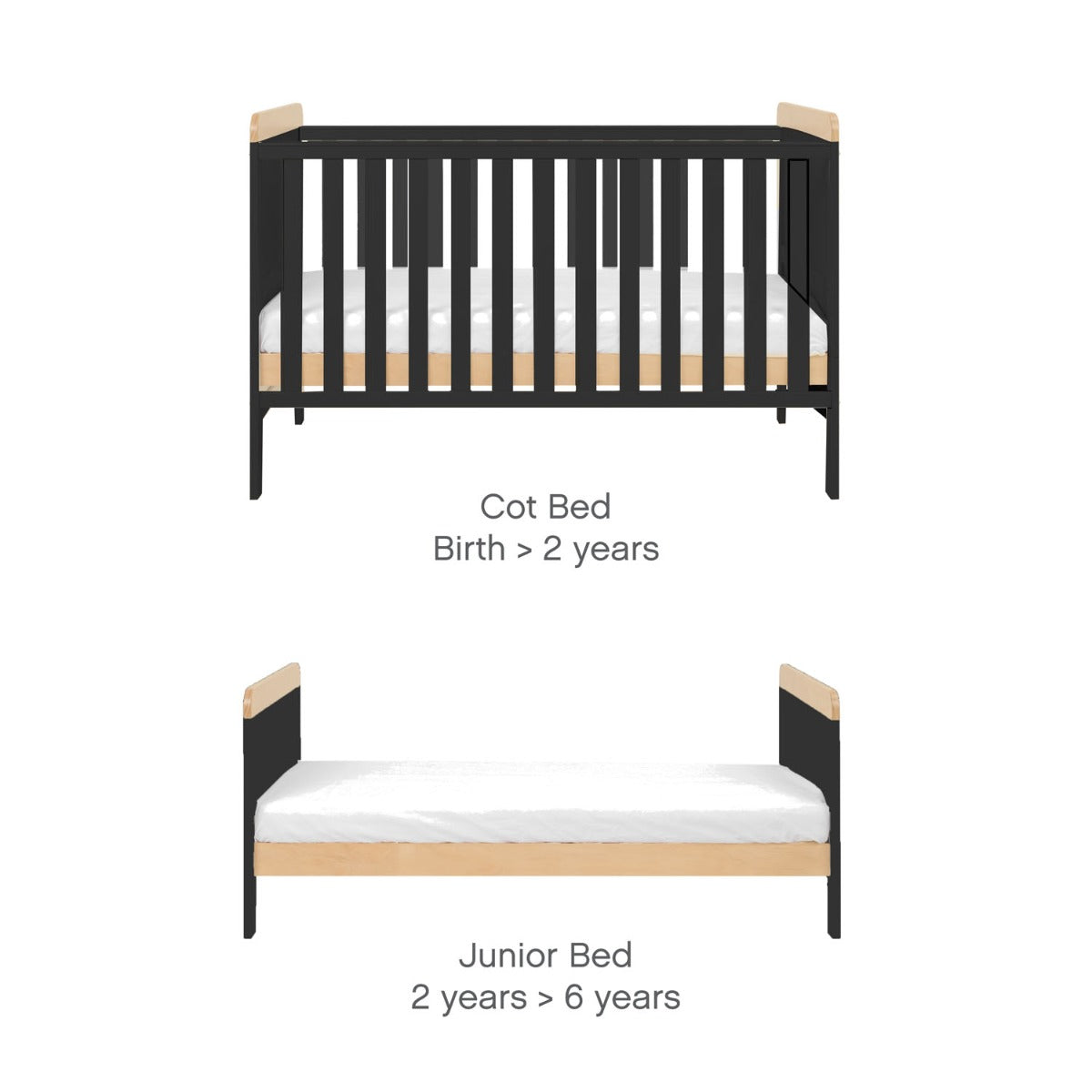 Tutti Bambini Rio Cot Bed with Cot Top Changer & Mattress - Slate Grey/Oak 5