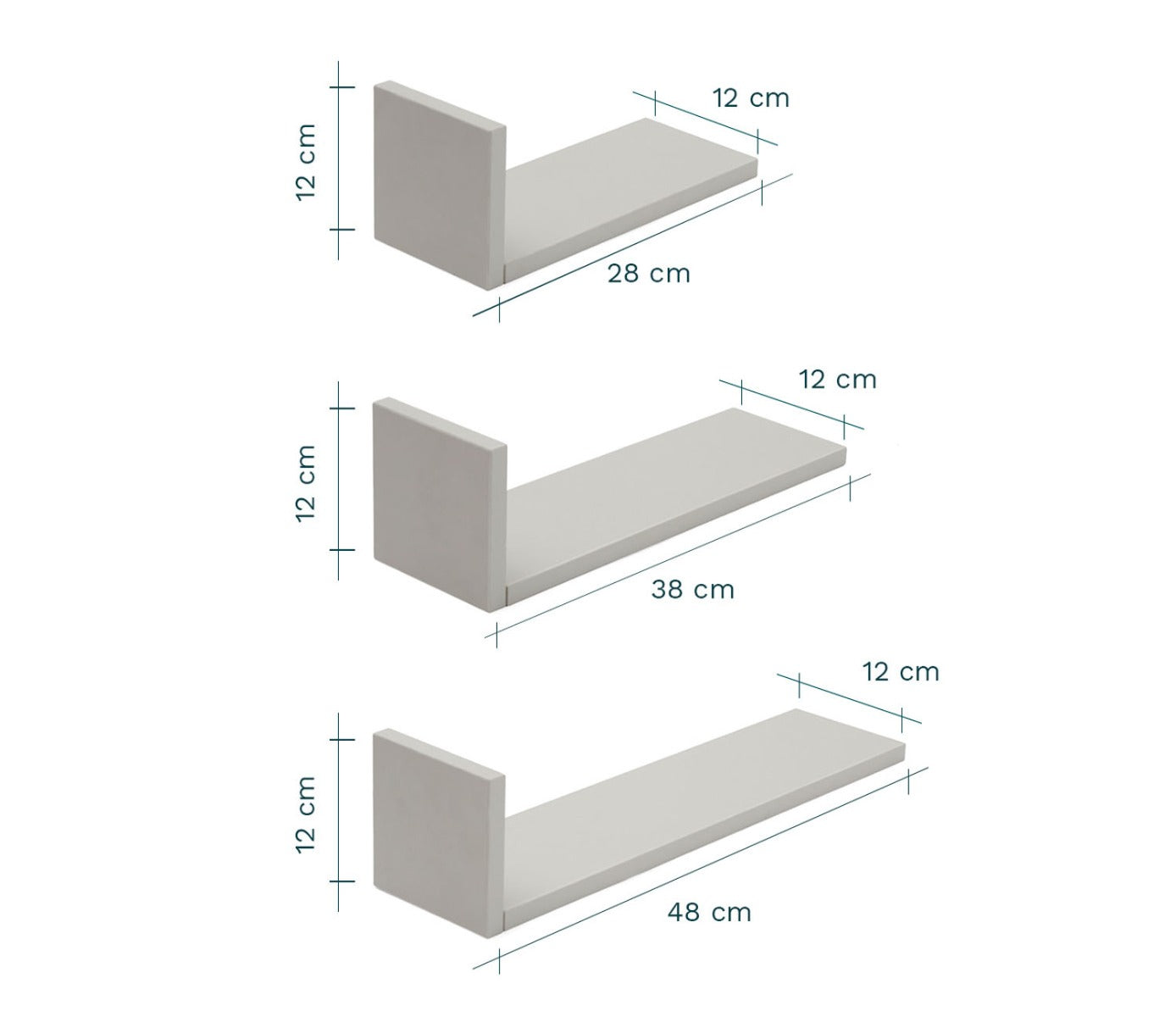 Tutti Bambini Rio Set of Three L-Shaped Wall Shelves - Dove Grey 6