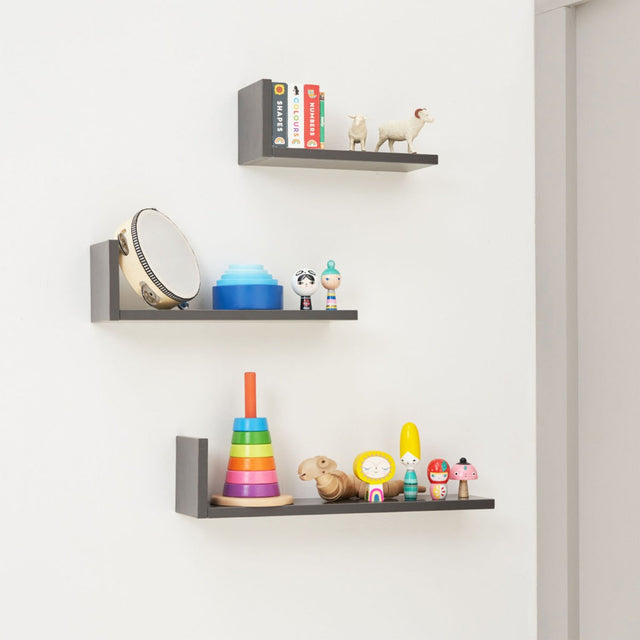 Tutti Bambini Rio Set of Three L-Shaped Wall Shelves - Slate Grey 1