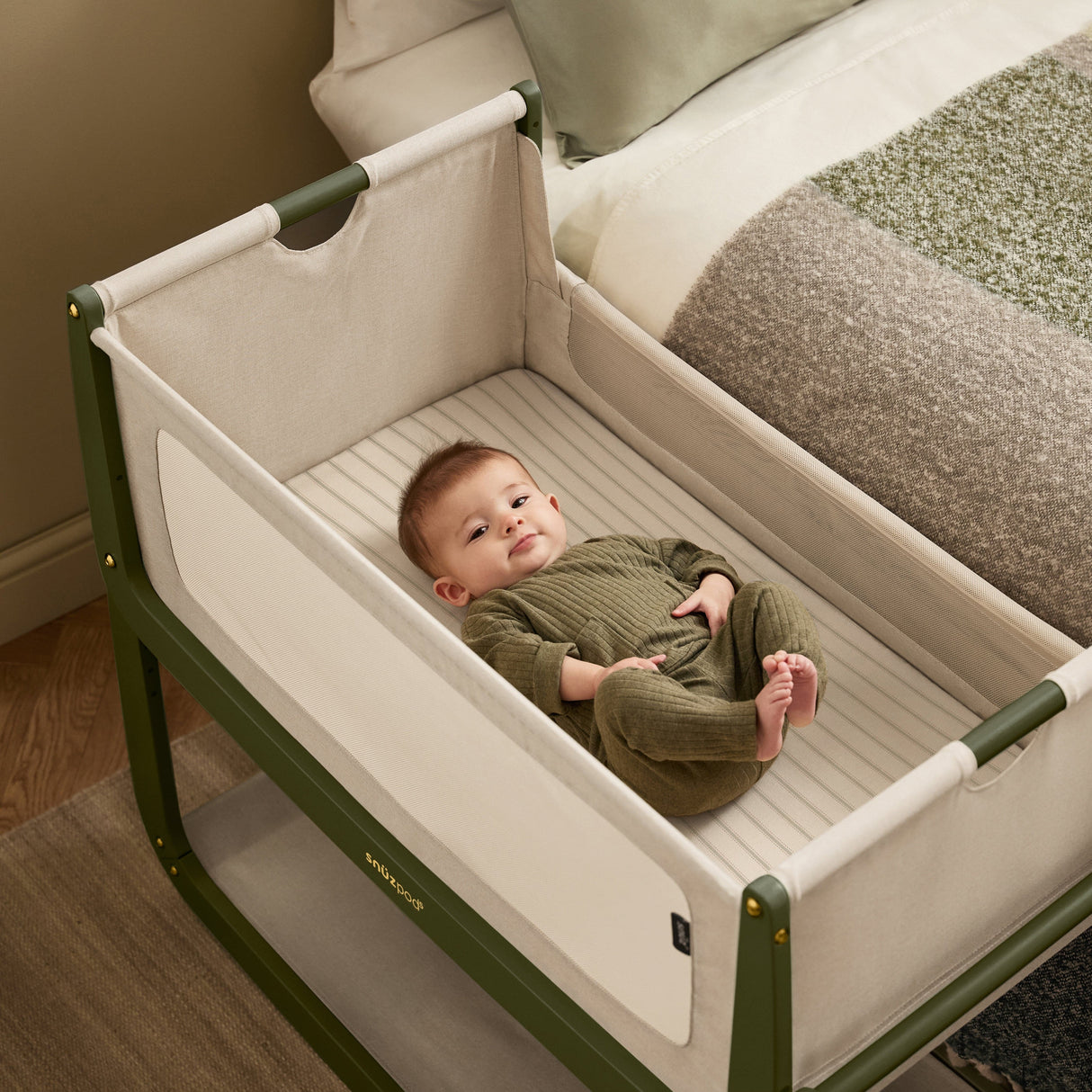Snuzpod 5 Bedside Crib - Olive