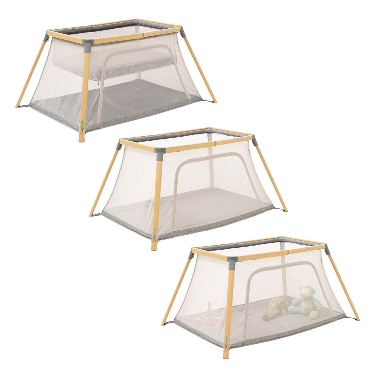 Tutti Bambini CoZee Go 3-in-1 Bassinet, Travel Cot & Playpen - Oak/Charcoal 1