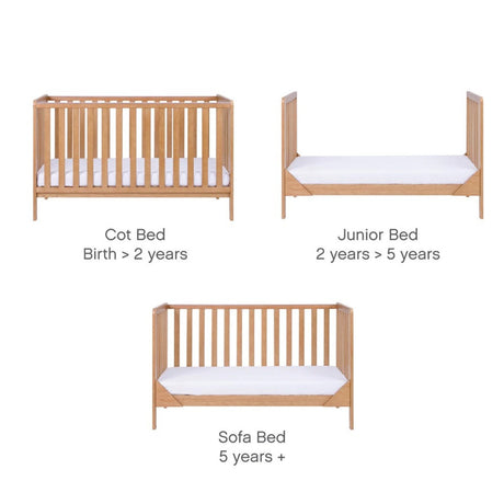 Tutti Bambini Malmo Cot Bed, Cot Top Changer and Mattress Bundle - Oak 24