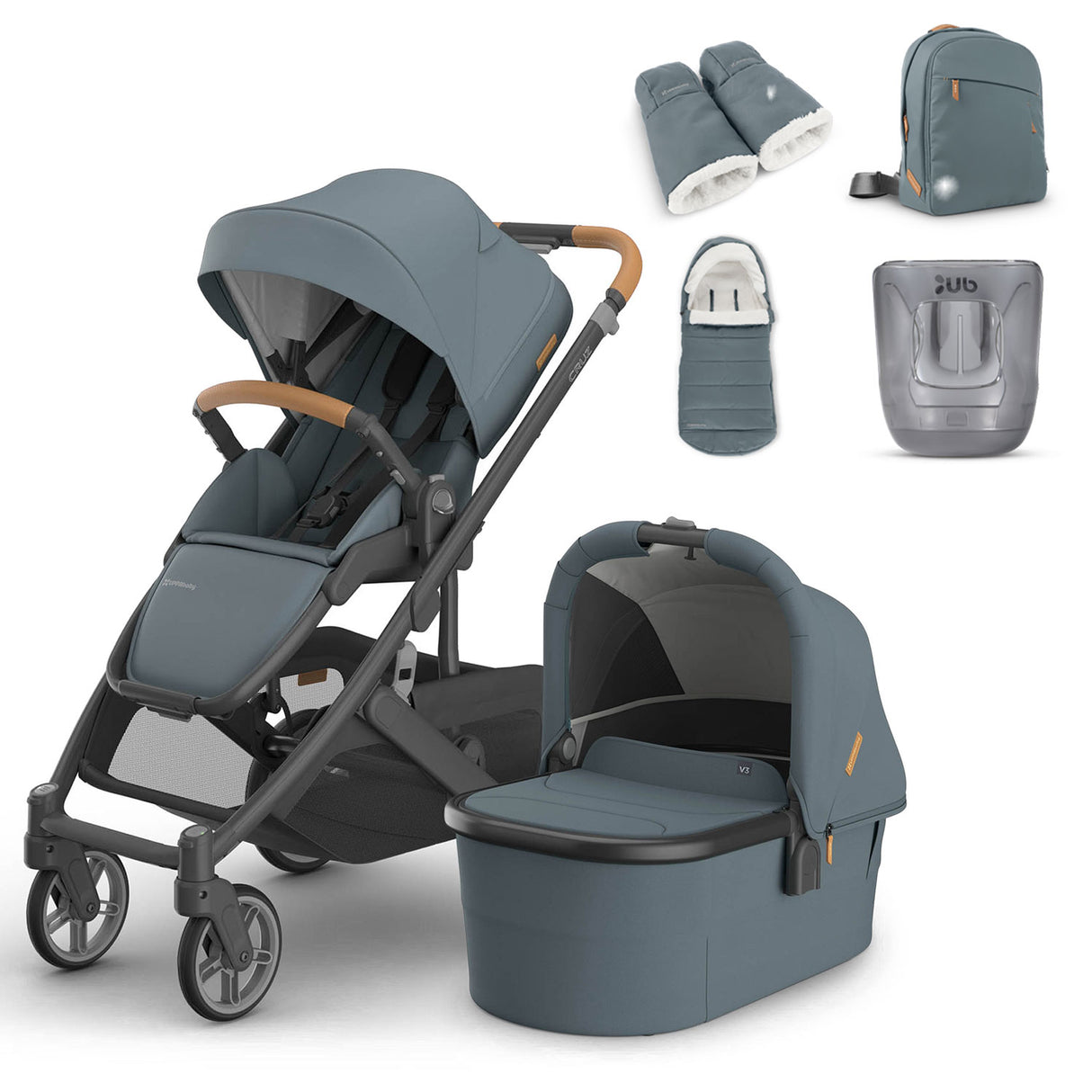 UPPAbaby Cruz V3 Pushchair, Carrycot & Accessory Bundle - Dillan