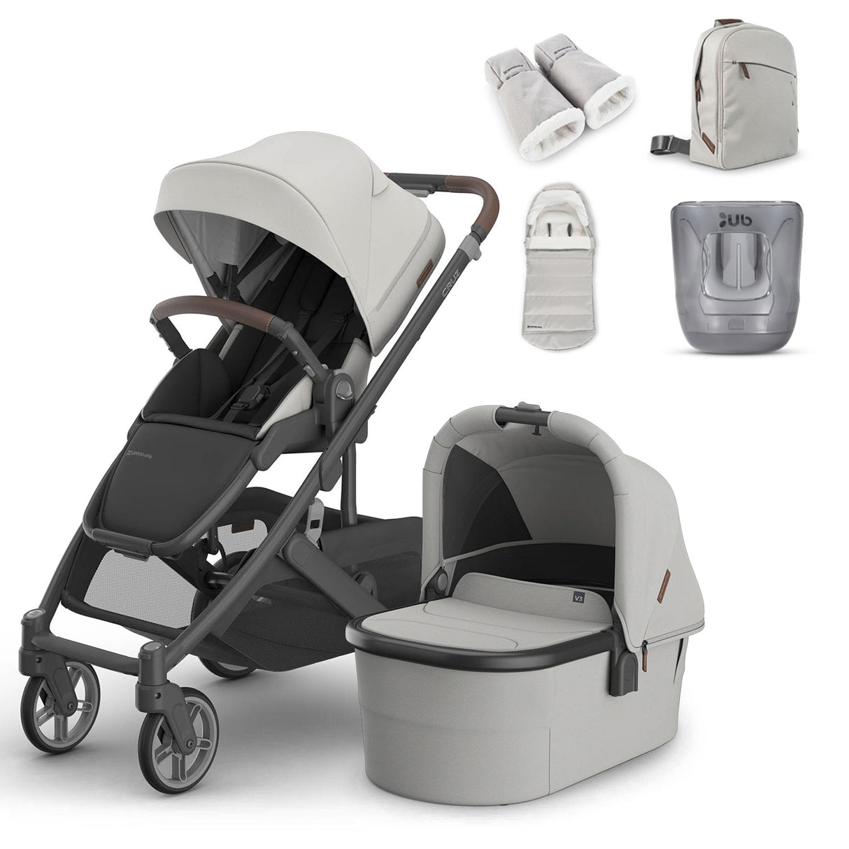 UPPAbaby Cruz V3 Pushchair, Carrycot & Accessory Bundle - Savannah