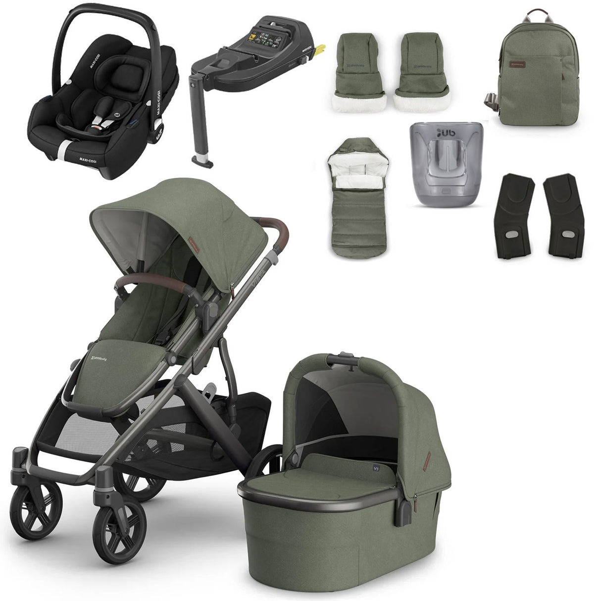UPPAbaby VISTA V3 Luxury Maxi-Cosi Cabriofix i-Size Travel System Bundle - Eveleyn